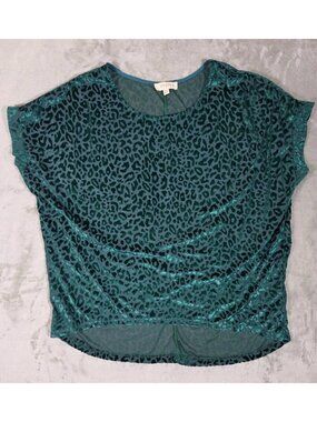 UMGEE Burnout Velvet Top Green Womens XL Short Sleeve Fairy